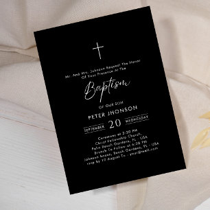 Simple Script Black Gender Neutral Baptism Invitation