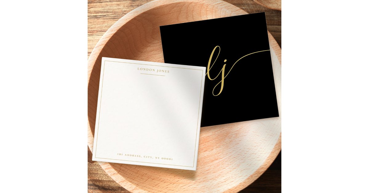 Simple Script Black Gold Personalized Stationery Note Card | Zazzle