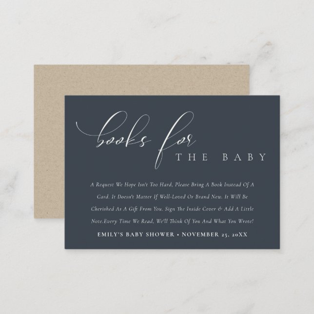 Simple Script Black Navy Books for Baby  Enclosure Card (Front/Back)