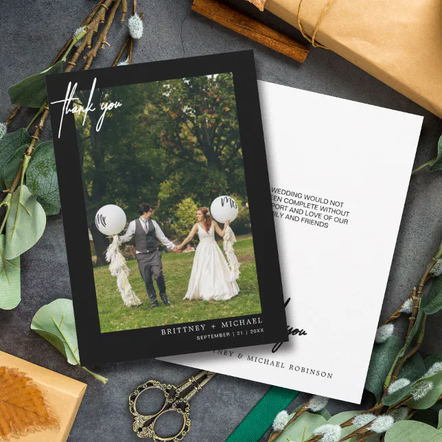 Simple Script Black Photo Modern Thank You Card | Zazzle