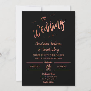 Simple Script Black Rose Gold Foil The Wedding of Invitation