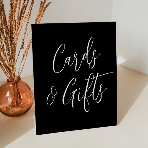 Simple Script Black Wedding Cards and Gifts Pedestal Sign