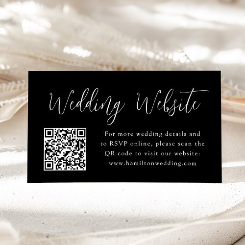 Simple Script Black Wedding Website QR Code Enclosure Card