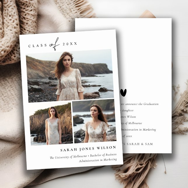 Simple Script Black & White 3 Photo Graduation Announcement (Creator Uploaded)