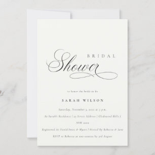 Simple Script Black White Bridal Shower Invite