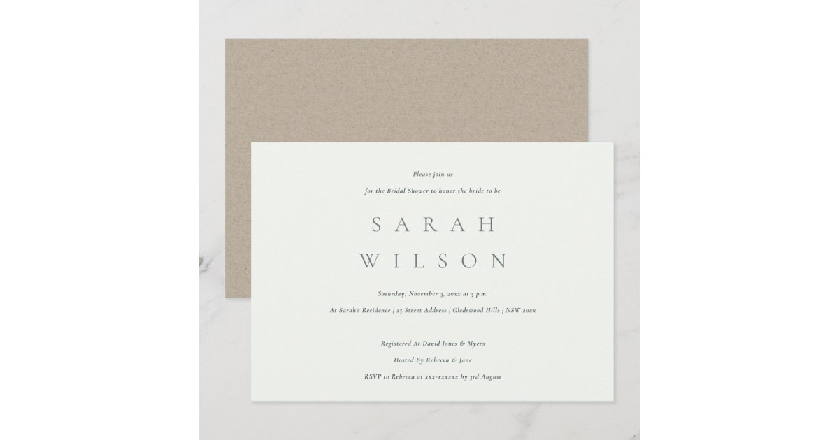Simple Script Black White Bridal Shower Invite | Zazzle