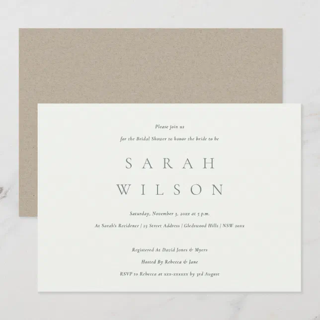 Simple Script Black White Bridal Shower Invite | Zazzle