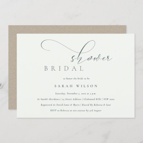 Simple Script Black White Bridal Shower  Invite