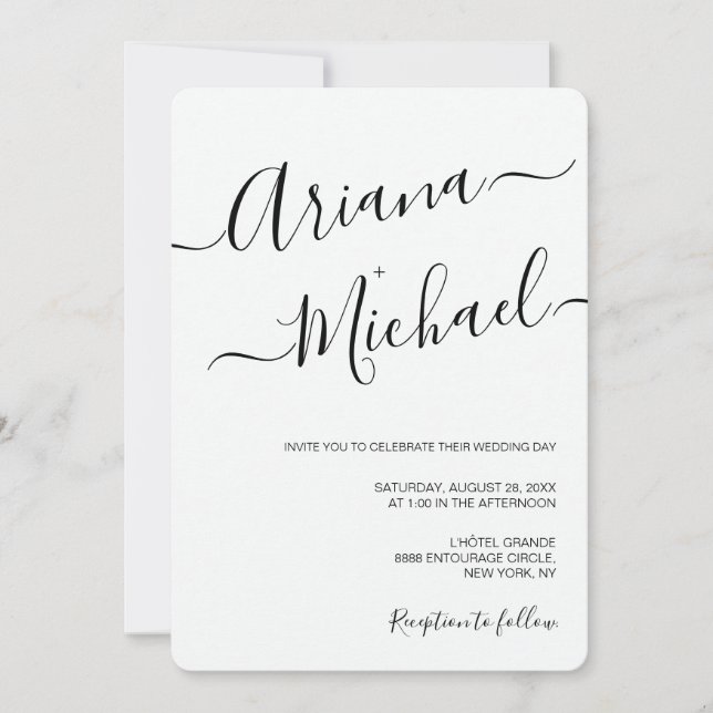 Simple Script Black white Casual Chic wedding  Invitation (Front)