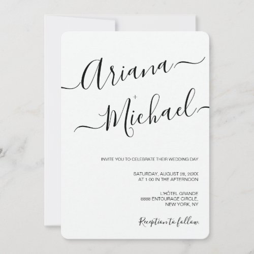 Simple Script Black white Casual Chic wedding  Invitation