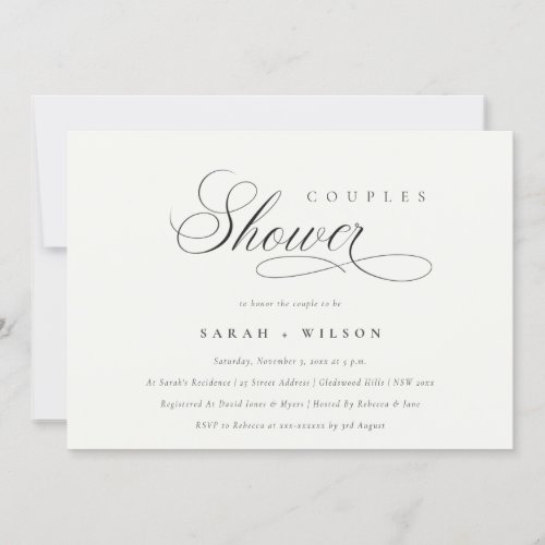 Simple Script Black White Couples Shower Invite