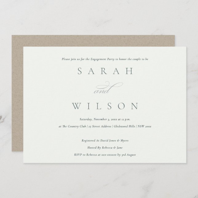 Simple Script Black White Engagement Party Invite (Front/Back)