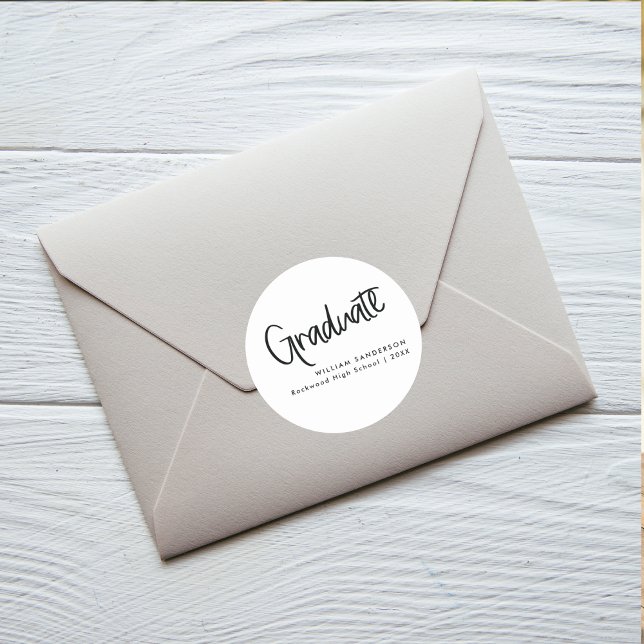 Simple Script Black & White Graduation Classic Round Sticker (Creator Uploaded)