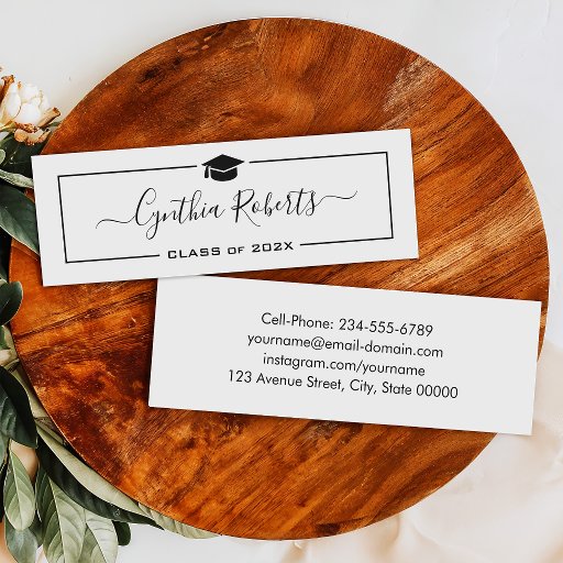 Customizable Simple Script Black White Graduation Insert Card