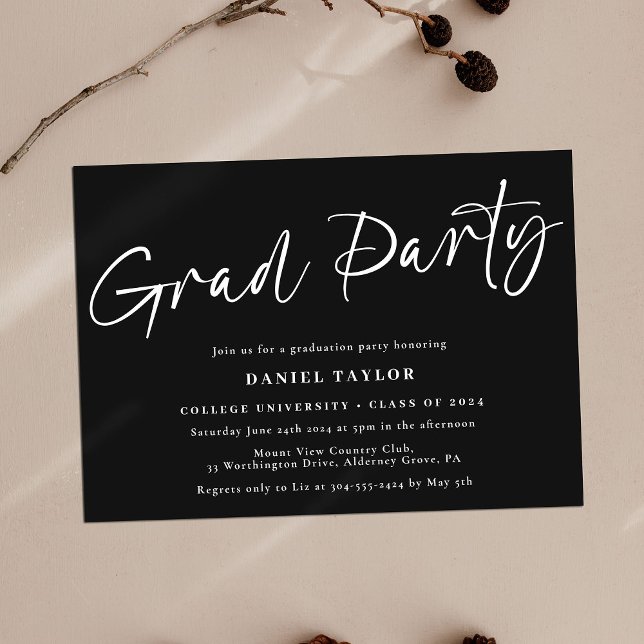 Simple Script Black White Graduation Party Invitation (Creator Uploaded)