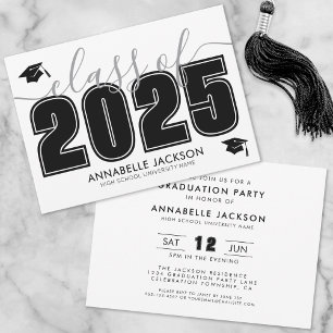 Simple Script Black White Graduation Party Invitation