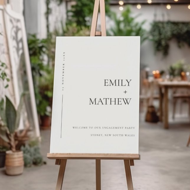 Simple Script Black White Heart Engagement Welcome Foam Board (Creator Uploaded)