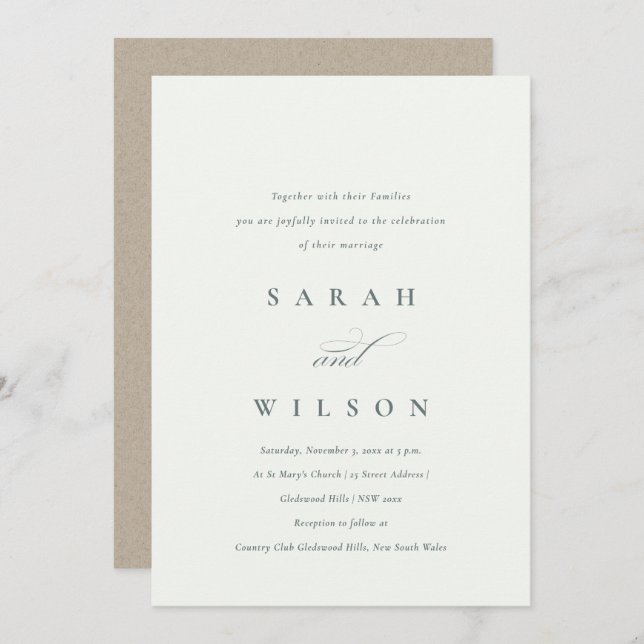 Simple Script Black White Kraft Wedding Invite (Front/Back)