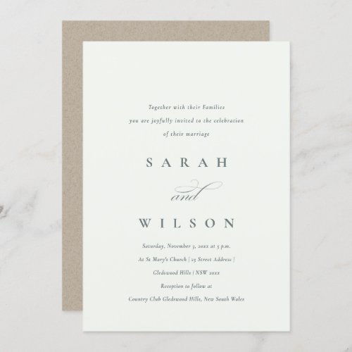 Simple Script Black White Kraft Wedding Invite
