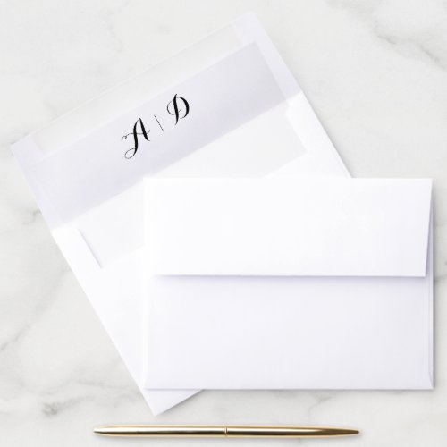 Simple Script Black  White Monogram Wedding  Envelope Liner