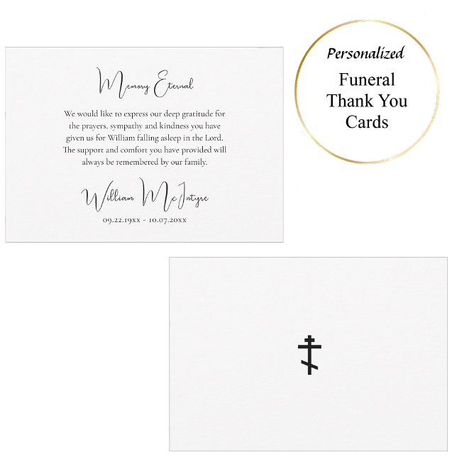 Simple Script Black White Orthodox Funeral         Thank You Card (Creator Uploaded)