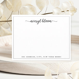 Simple Script Black White Personalized Stationery Note Card