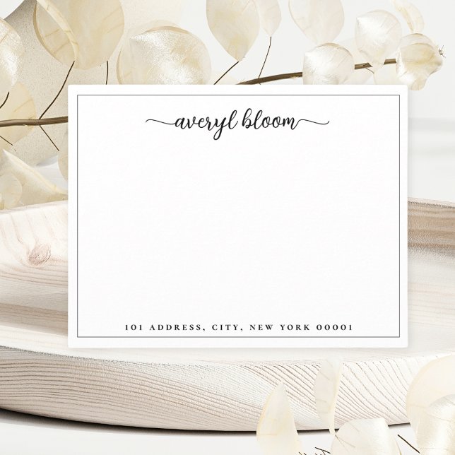 Simple Script Black White Personalized Stationery  Note Card (Creator Uploaded)