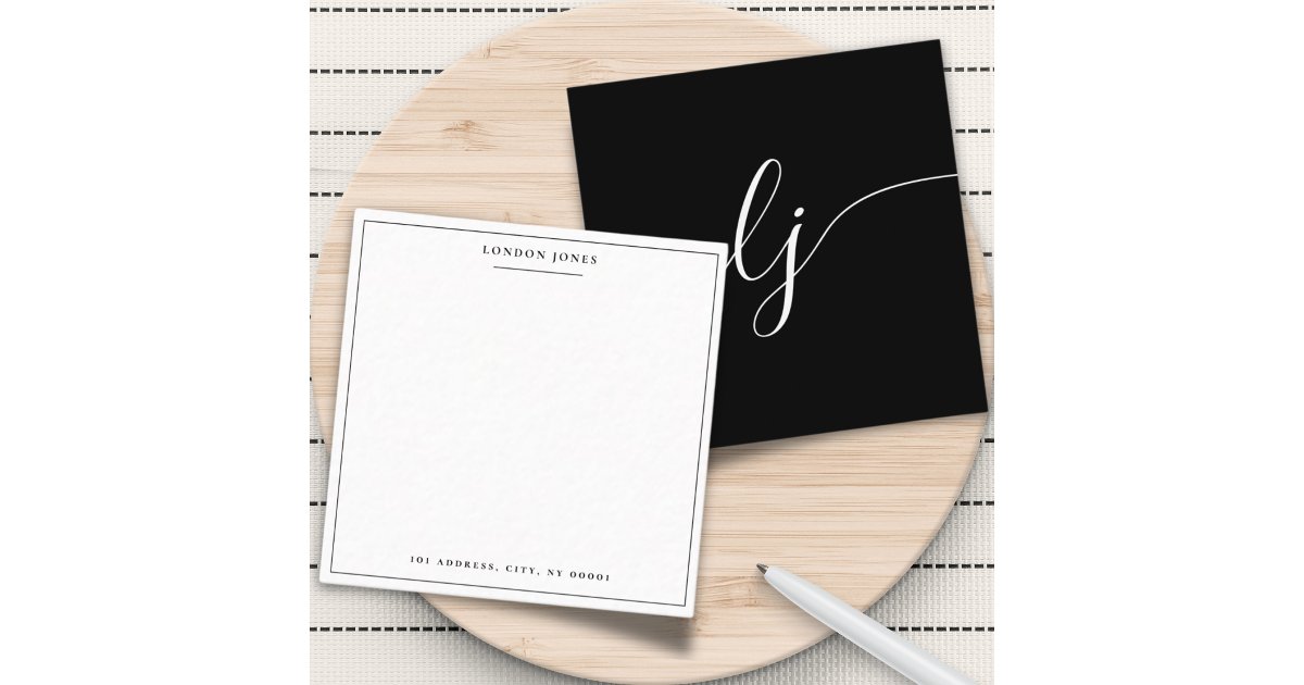 Simple Script Black White Personalized Stationery Note Card | Zazzle