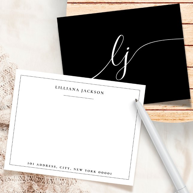 Simple Script Black White Personalized Stationery Note Card (Creator Uploaded)