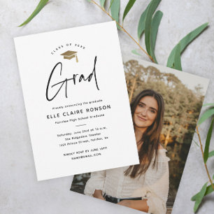 Simple Script Black & White Photo Graduation Announcement