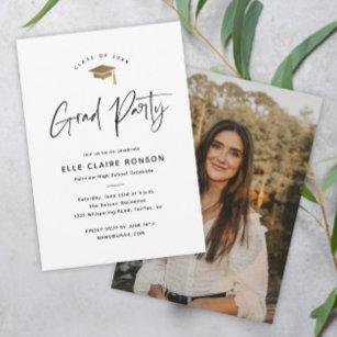 Simple Script Black & White Photo Graduation Party Invitation