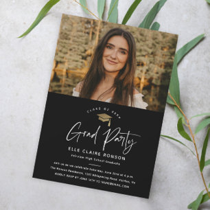 Simple Script Black & White Photo Graduation Party Invitation