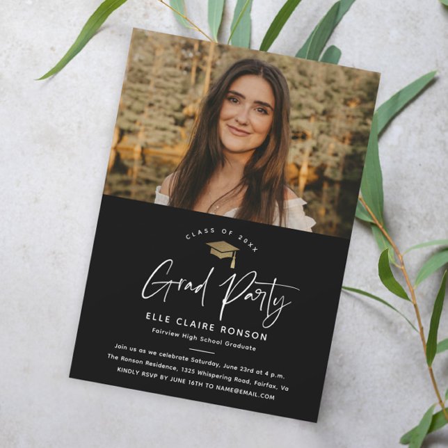 Simple Script Black & White Photo Graduation Party Invitation (Creator Uploaded)