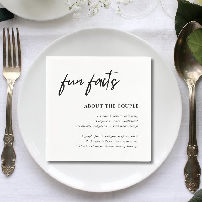 Simple Script Black White Wedding Fun Facts Napkins (Simple script black white wedding fun facts napkins add charm and spark guest conversations)