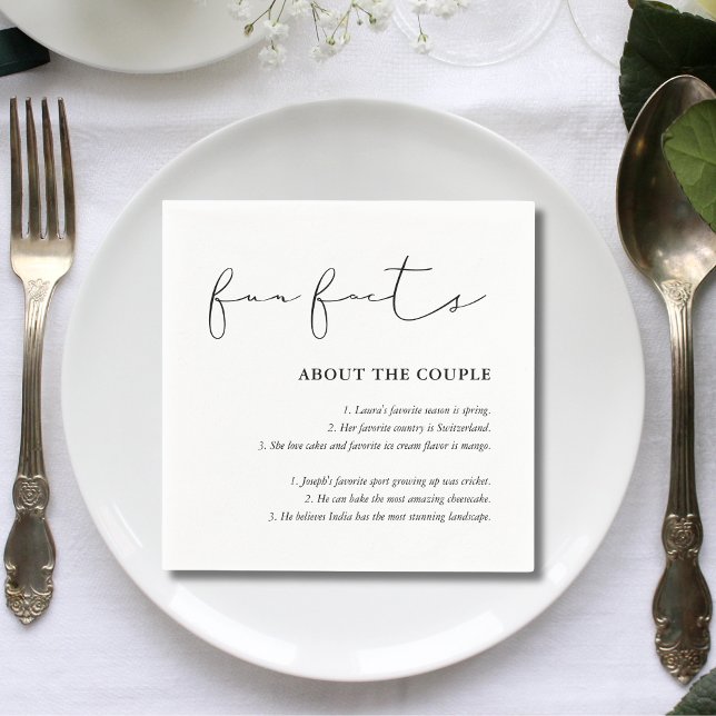 Simple Script Black White Wedding Fun Facts Napkins (Simple script black white wedding fun facts napkins spark smiles and style at receptions)