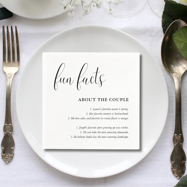 Simple Script Black White Wedding Fun Facts Napkins (Simple script black white wedding fun facts napkins add charm and spark guest conversations)