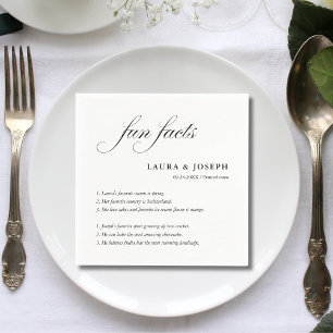 Simple Script Black White Wedding Fun Facts Napkins