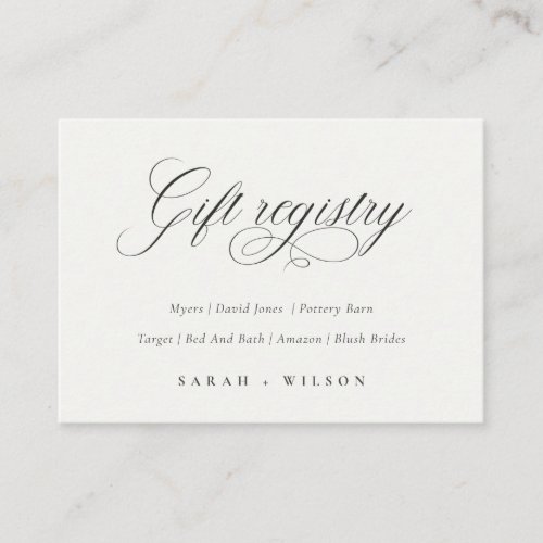 Simple Script Black  White Wedding Gift Registry Enclosure Card