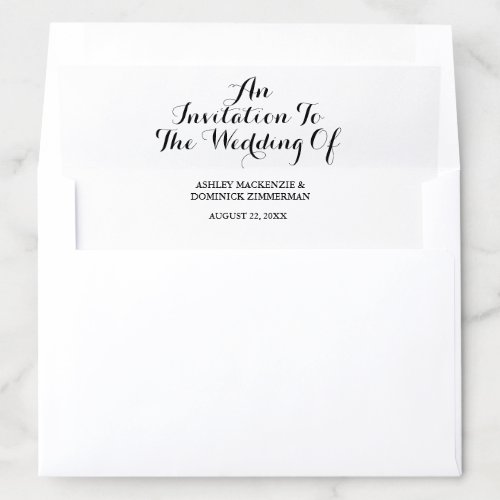 Simple Script Black  White Wedding Invitation  Envelope Liner