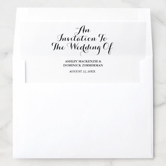 Simple Script Black & White Wedding Invitation  Envelope Liner (In Envelope)