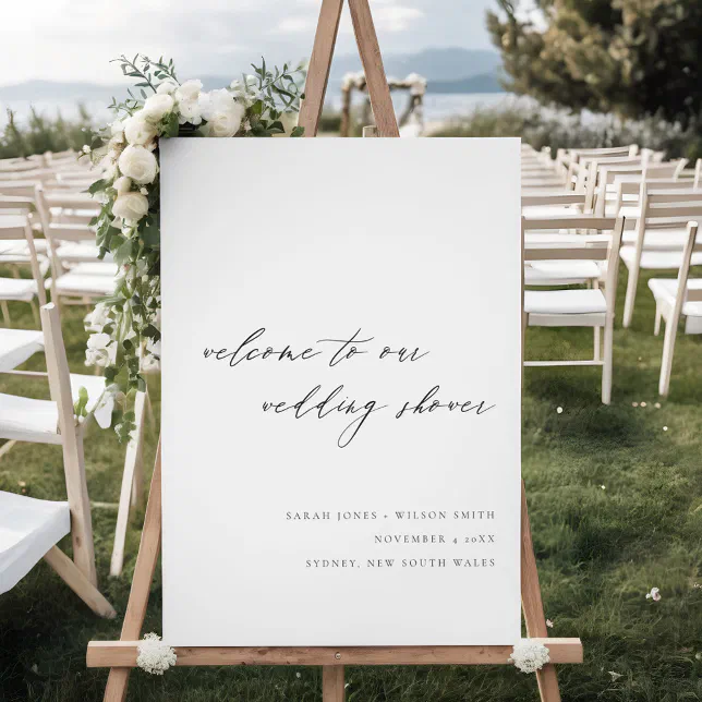 Simple Script Black White Wedding Shower Welcome Foam Board | Zazzle