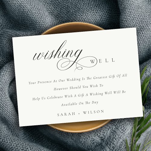 Simple Script Black  White Wedding Wishing Well Enclosure Card