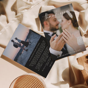 Simple Script Black with Photo Wedding  Thank You Card