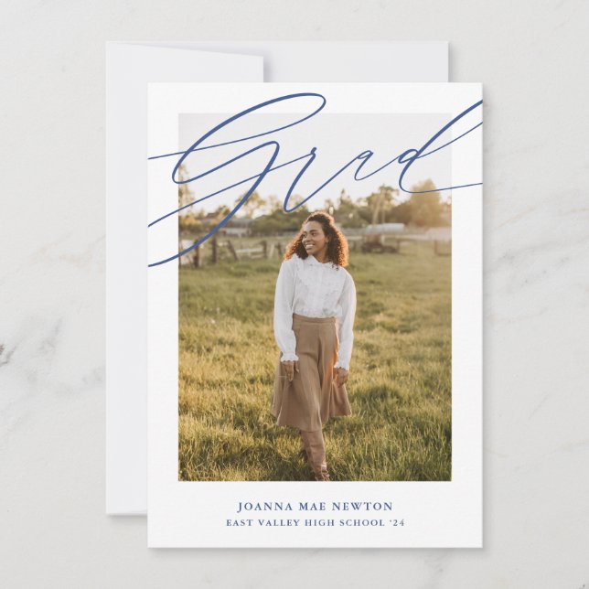 Simple Script Blue Photo Graduation Announcement (Front)
