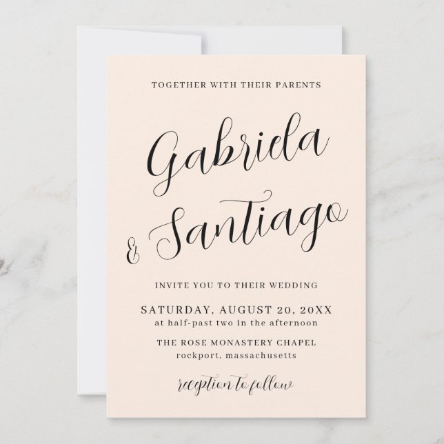 Simple Script Blush Pink and White Wedding Invitation (Front)