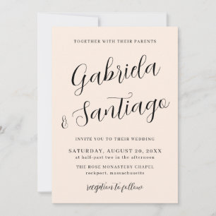 Simple Script Blush Pink and White Wedding Invitation