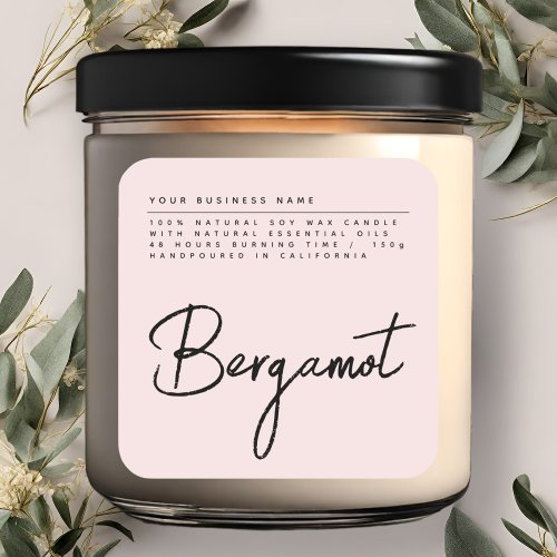 Simple script blush pink candle product label
