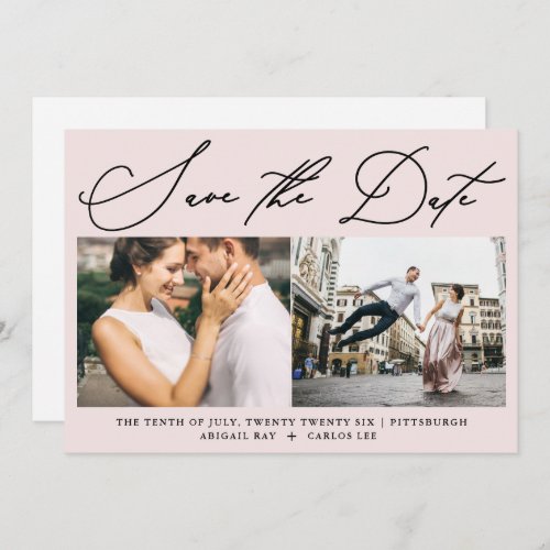 Simple Script Blush Pink Two Photo Modern Save The Date
