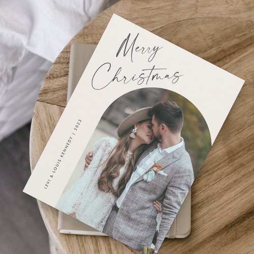 Simple Script Boho Arch Christmas Holiday Card