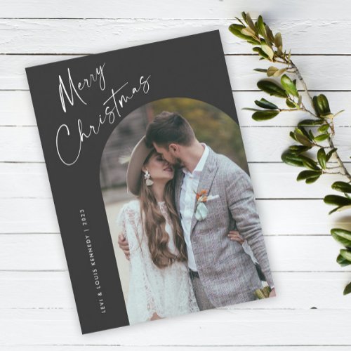 Simple Script Boho Arch Christmas Holiday Card